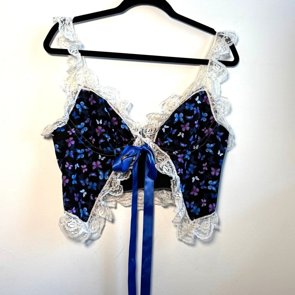 Fairycore Butterfly Print Cami camisole Top Handmade Upcycled Tie Front